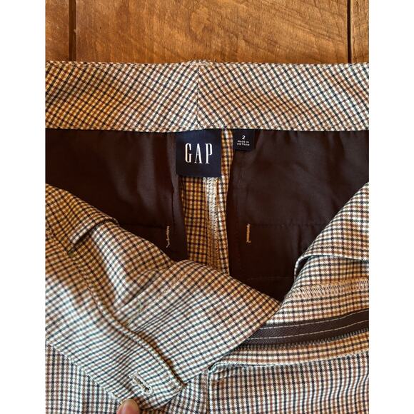 GAP Women’s Plaid Dress Pants Size 2 | Flared Chic Checked Trousers Brown Taupe - Picture 9 of 11
